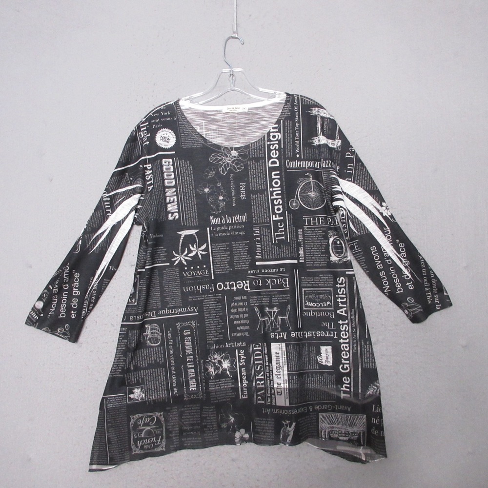 Jess & Jane Tunic Top Newspaper Print Avant Garde Artsy Paris Impressionist Art